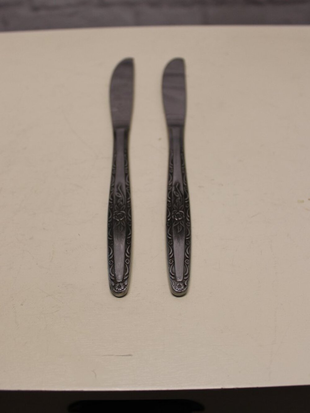 Vintage Intepur Stainless Steel Rose Floral Flatware Set of 2